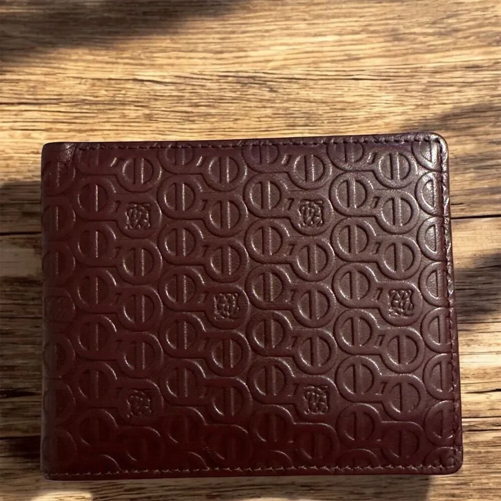 Louis Quatorze Men's Rich Brown Leather Bifold Wallet Logo Accent Multi Card ID